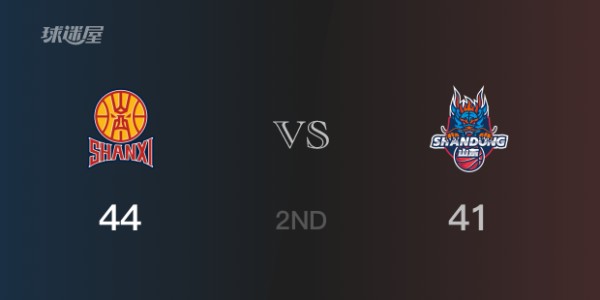 半场比分，山西44-41领先山东，刘传兴13分